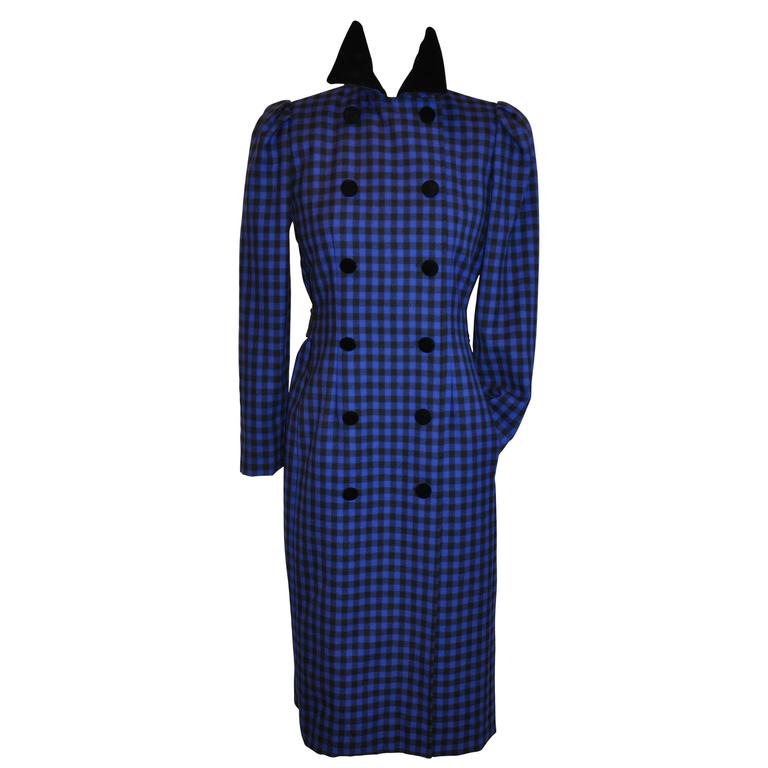 Oscar de la Renta Navy and Black Checkered Double Breasted Dress For