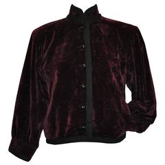 Vintage Yves Saint Laurent Iconic "Russian" Collection Maroon Crushed Velvet Jacket