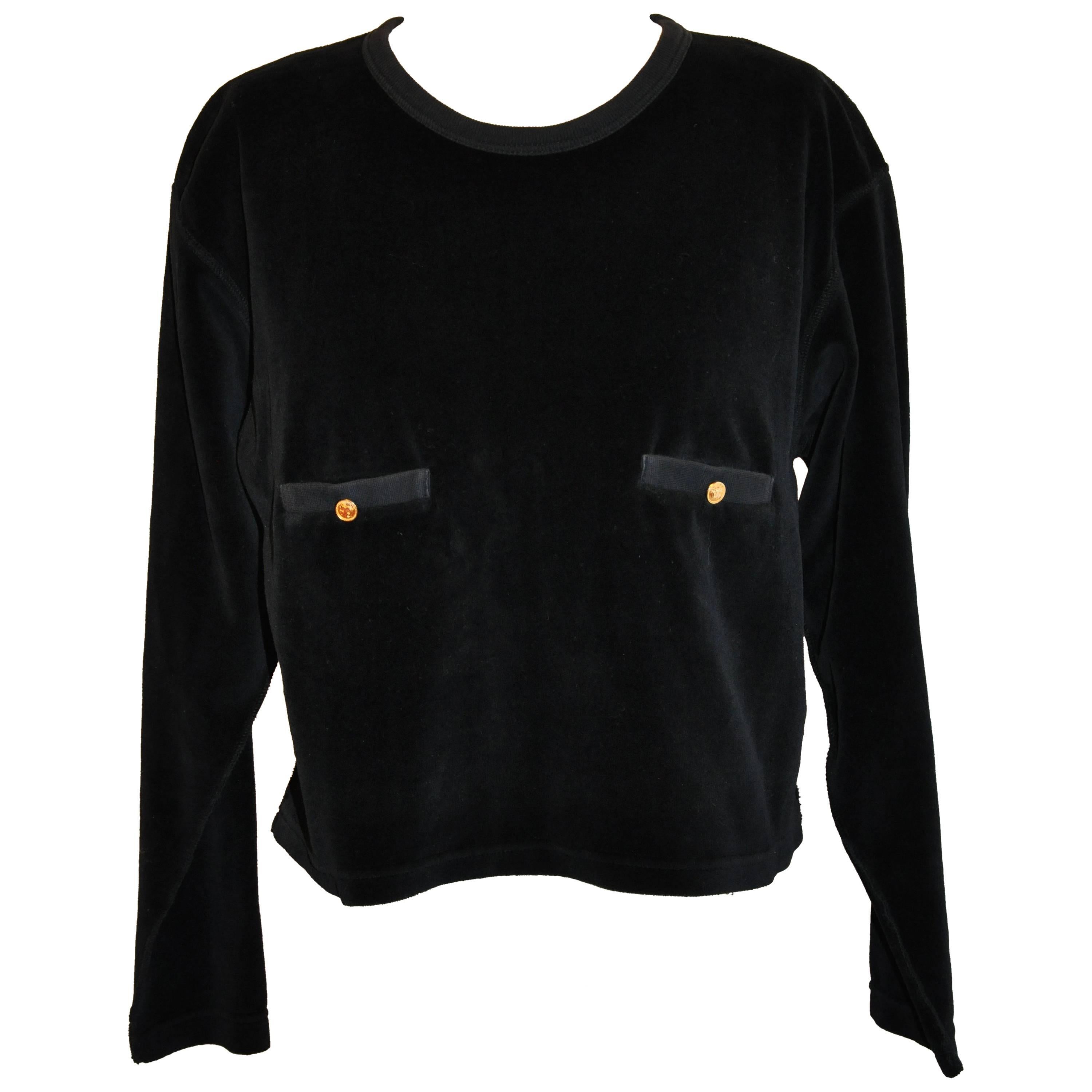 Vintage Sonia Rykiel Sweater Top Size Small to Medium 80s Designer Mock Neck Long Sleeve Velour Rugby Stripe Sweatshirt