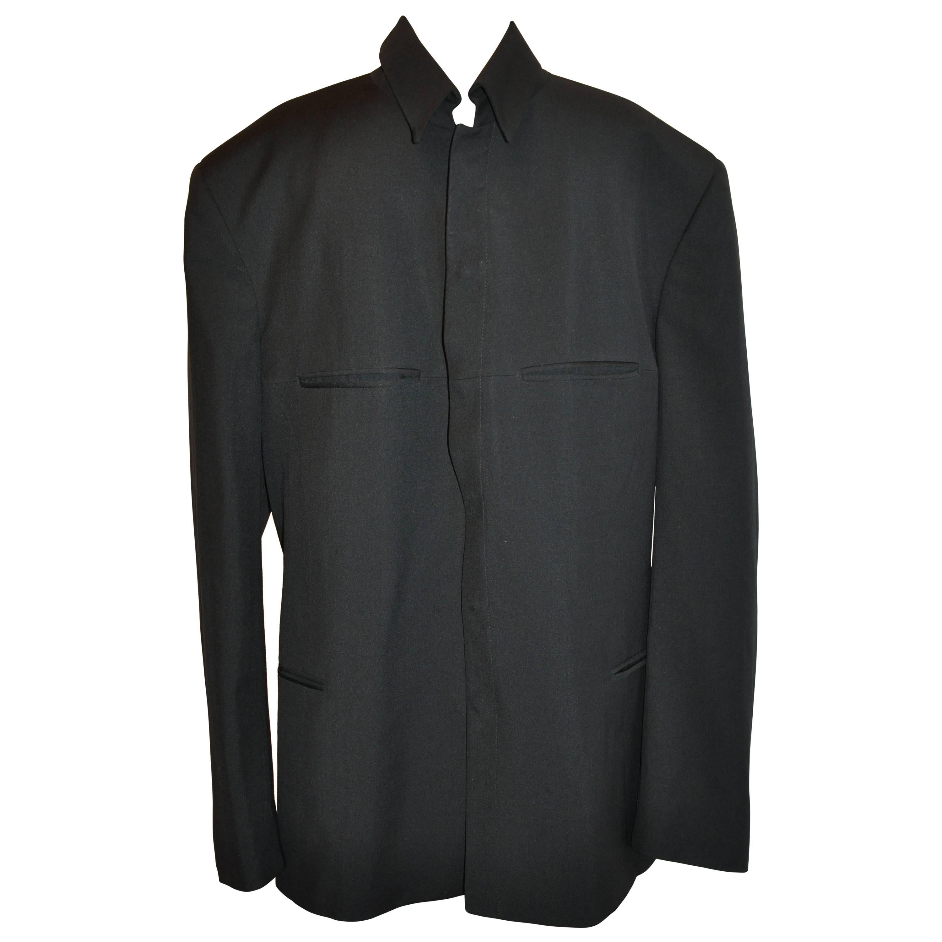 Thierry Mugler Men's Black Snap-Front Evening Jacket For Sale