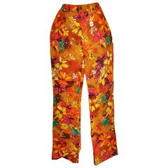 Moschino Bold Multi-Color Floral Flat-Front Brushed Cotton Jeans