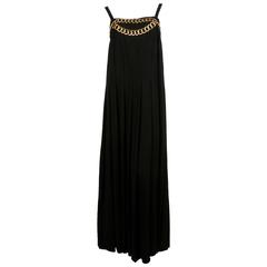 1980's CHANEL black floor length hand-pleated gown with chain detail 8