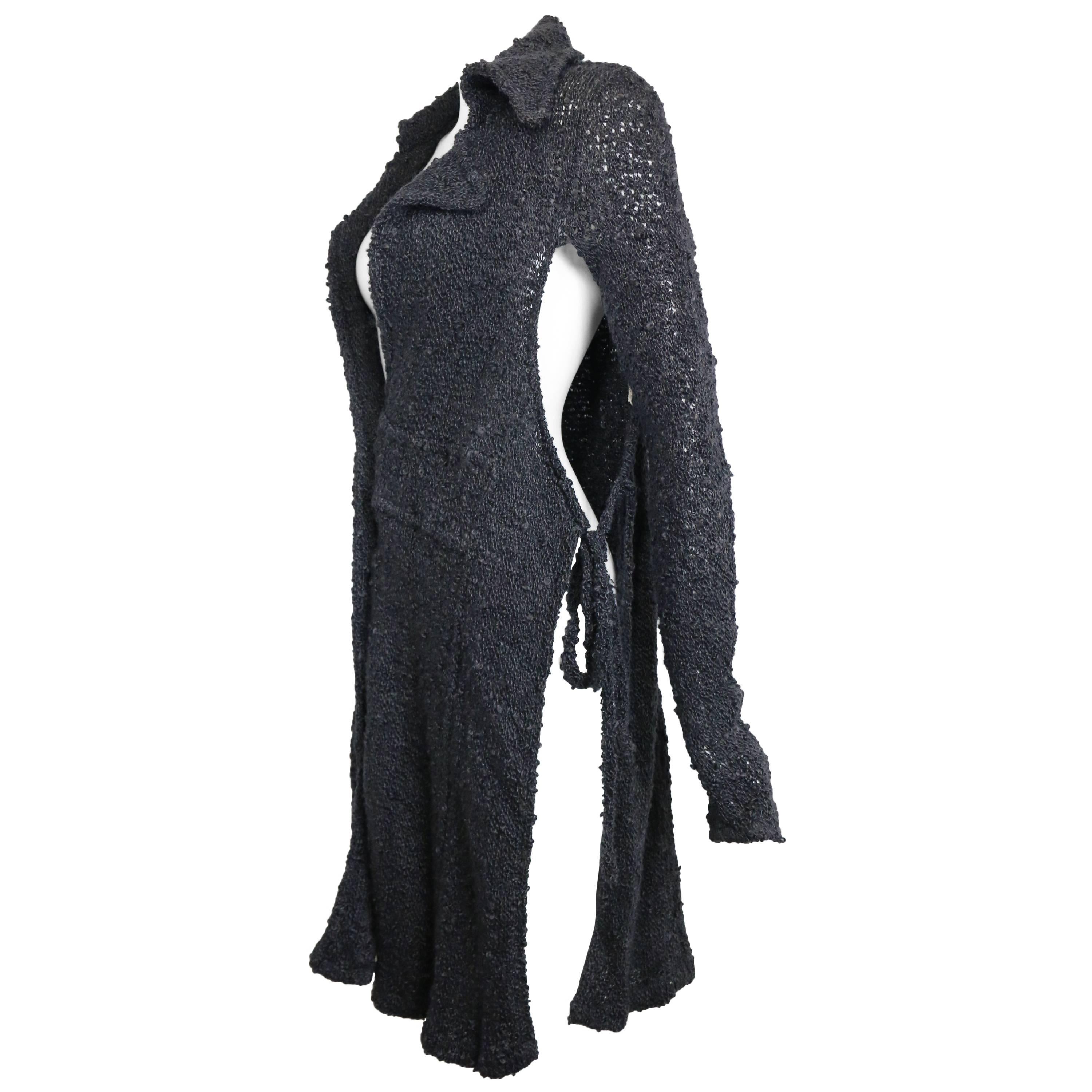 Costume National Grey Cashmere Long Knitted Cardigan with Both Sides Split Cut For Sale