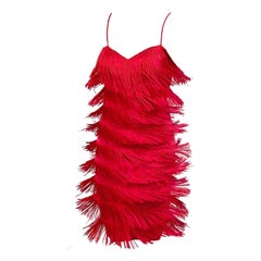 1980s Does 1920s Lipstick Red Flapper Style Fully Fringed Vintage 80s 20s Dress