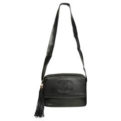Chanel Black Leather Flap Bag with Tassel 8
