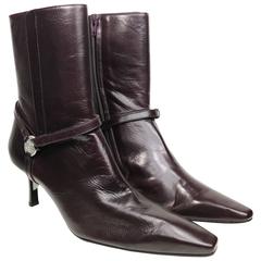 Chanel Burgundy Leather Ankle Boots 10