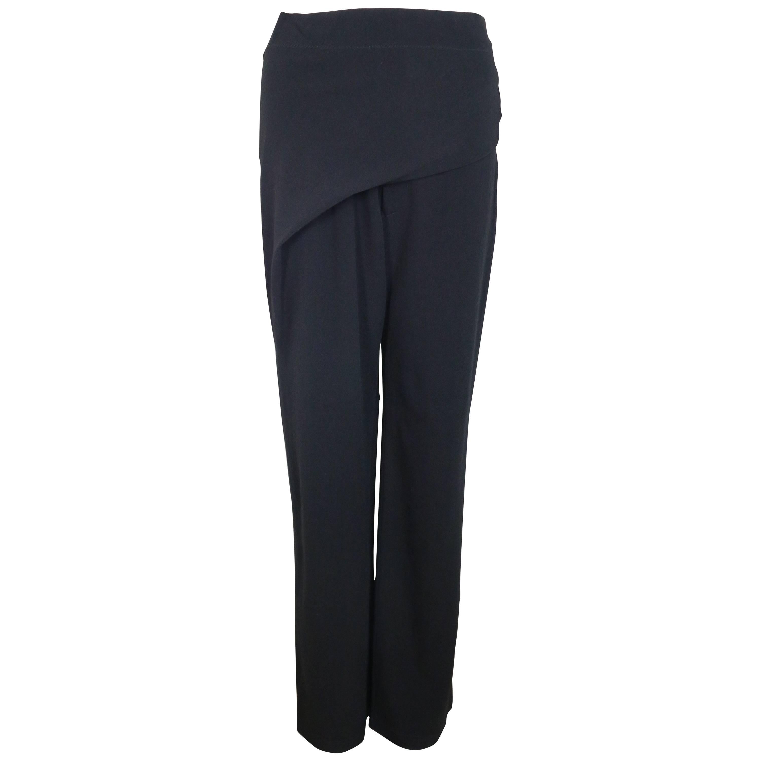 Issey Miyake Black Wool Straight Wide Leg Pants  For Sale