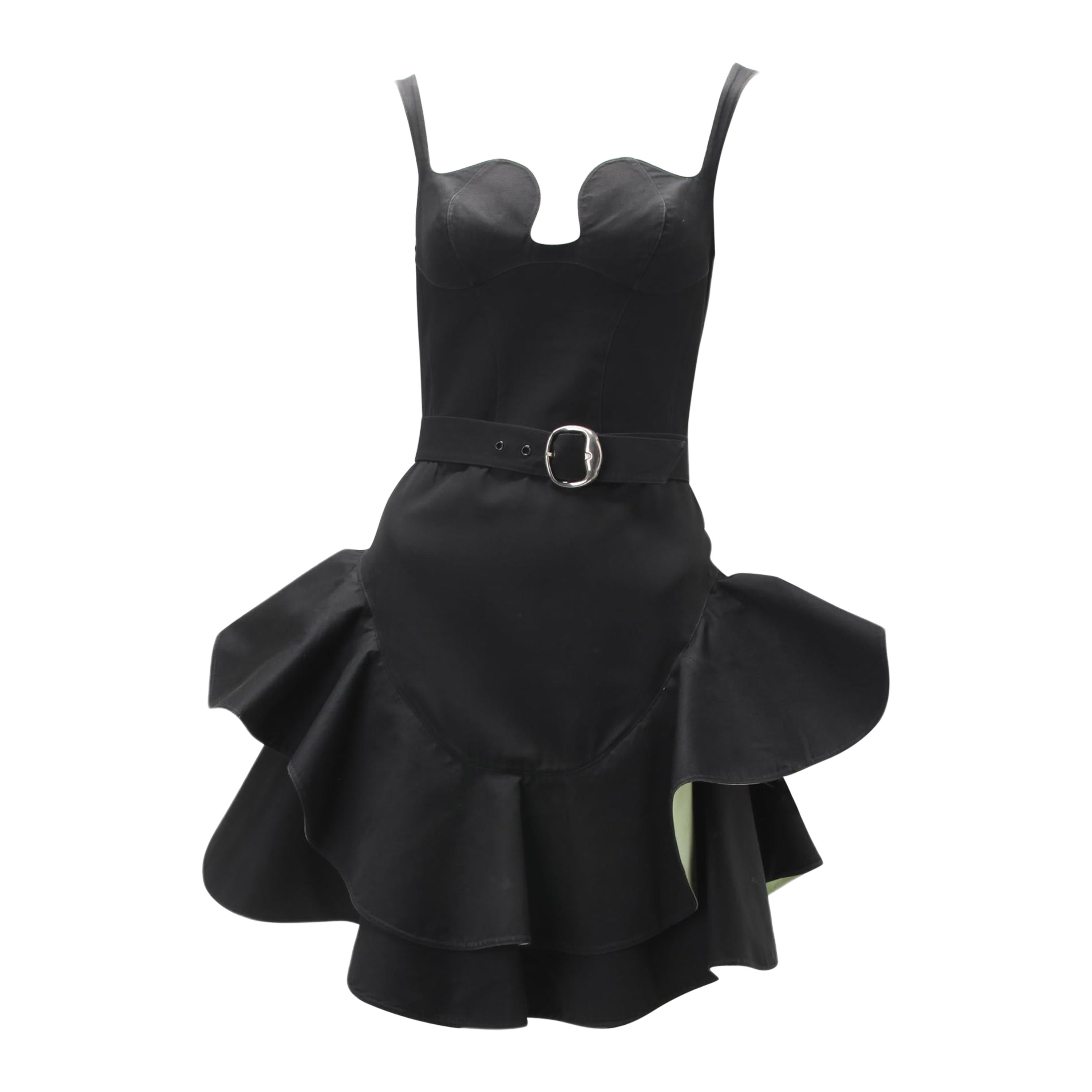 S/S 1990 Thierry Mugler Black and Green Sculptural Dress  For Sale