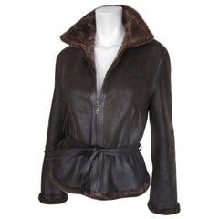 soft brown belted shearling fur jacket