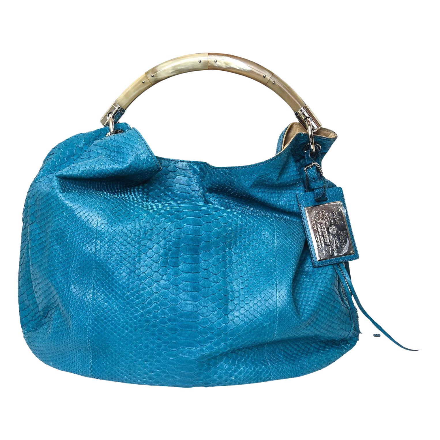 Ralph Lauren Turquoise Python Arm and Shoulder Bag With Bone LIke Top Handle For Sale