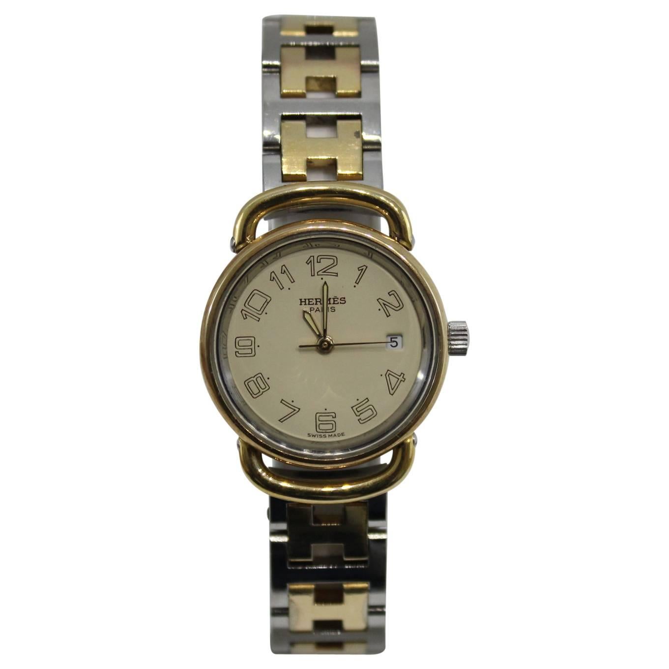 Vintage ladies Hermes Pullman Watch in golden stainless steel