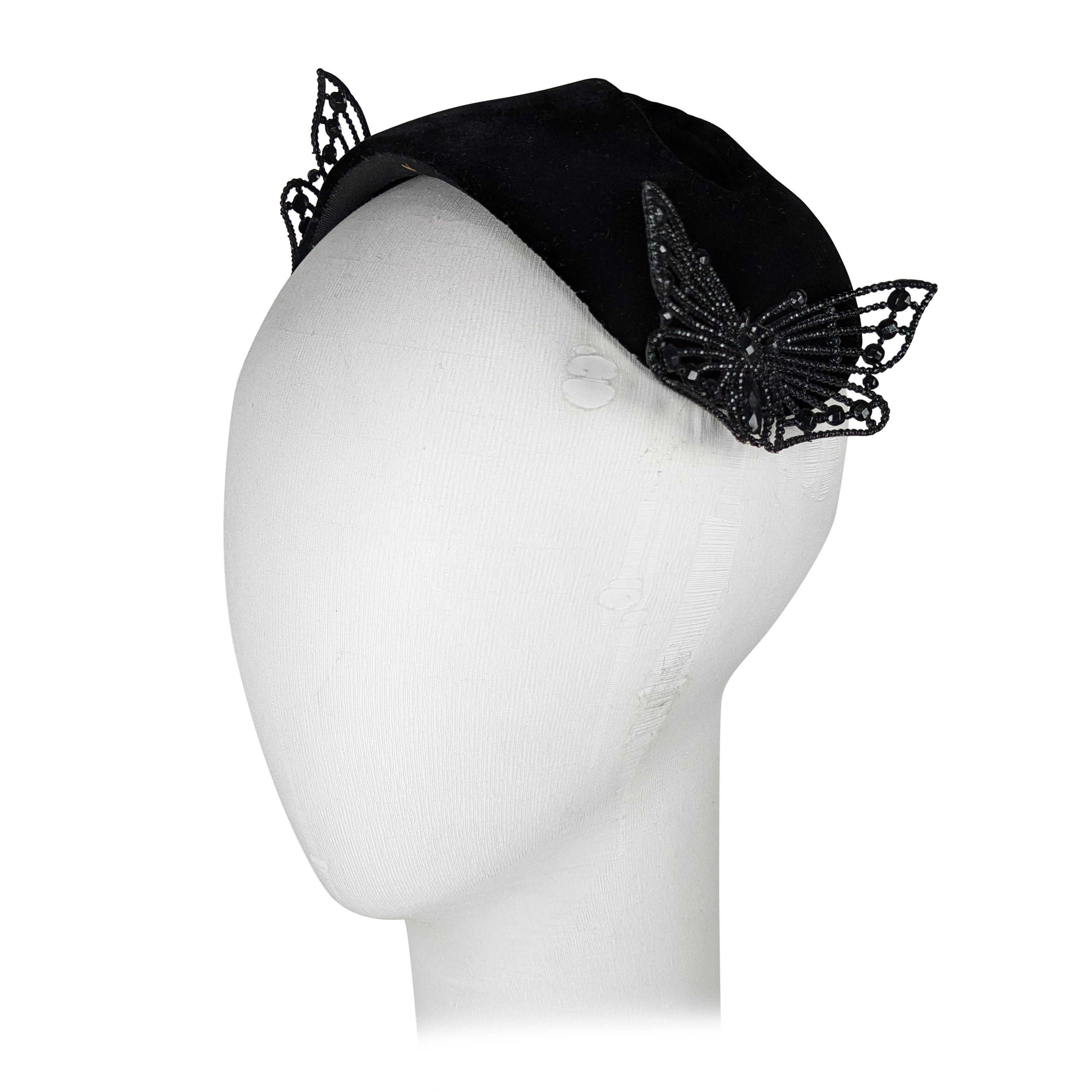 Bes Ben Velvet Mask Hat with Cut Steel Butterflies For Sale