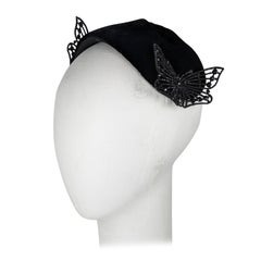Vintage Bes Ben Velvet Mask Hat with Cut Steel Butterflies