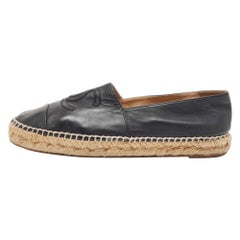 Chanel Black Leather CC Espadrille Flats Size 40