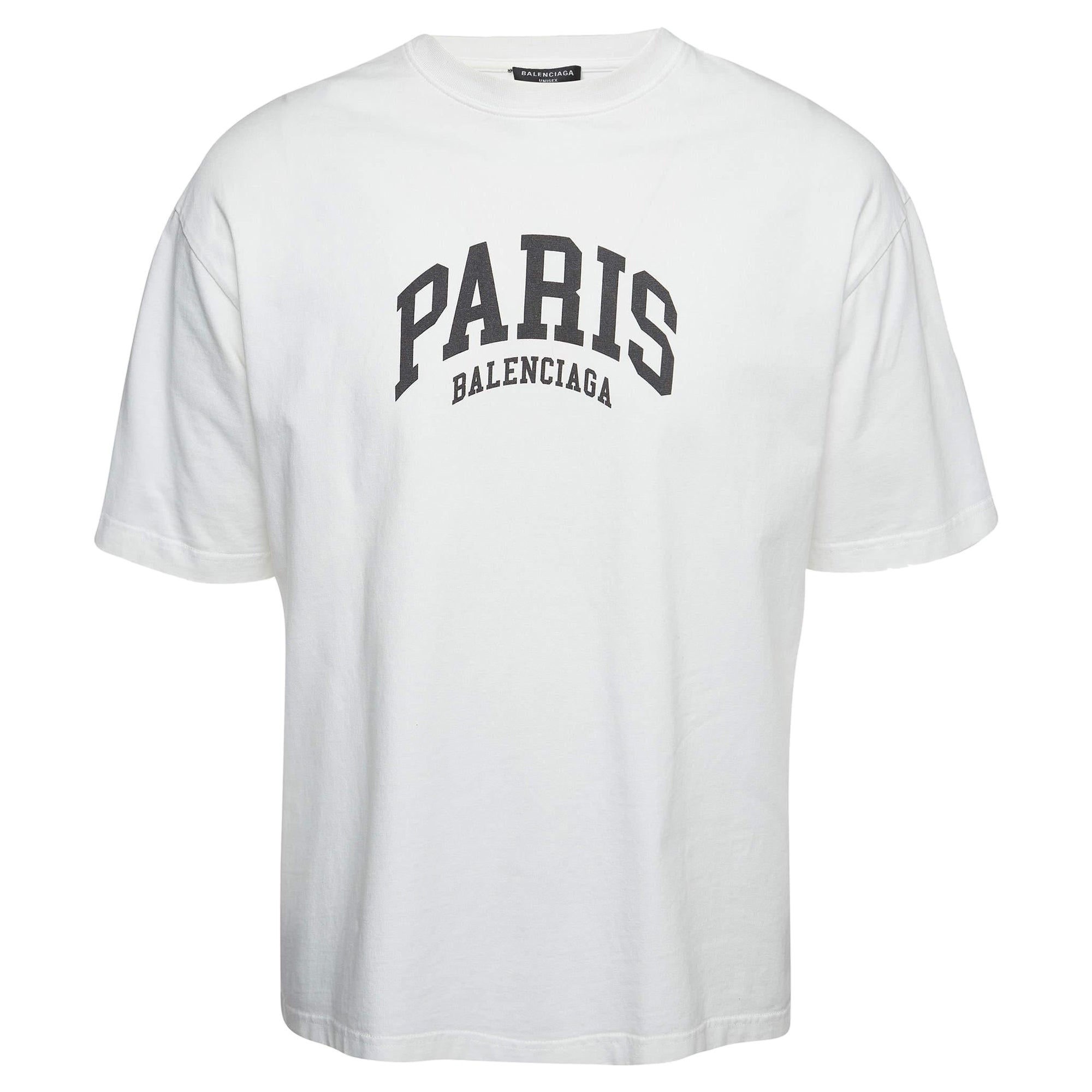 Balenciaga White Logo Print Cotton Half Sleeve T-Shirt S For Sale