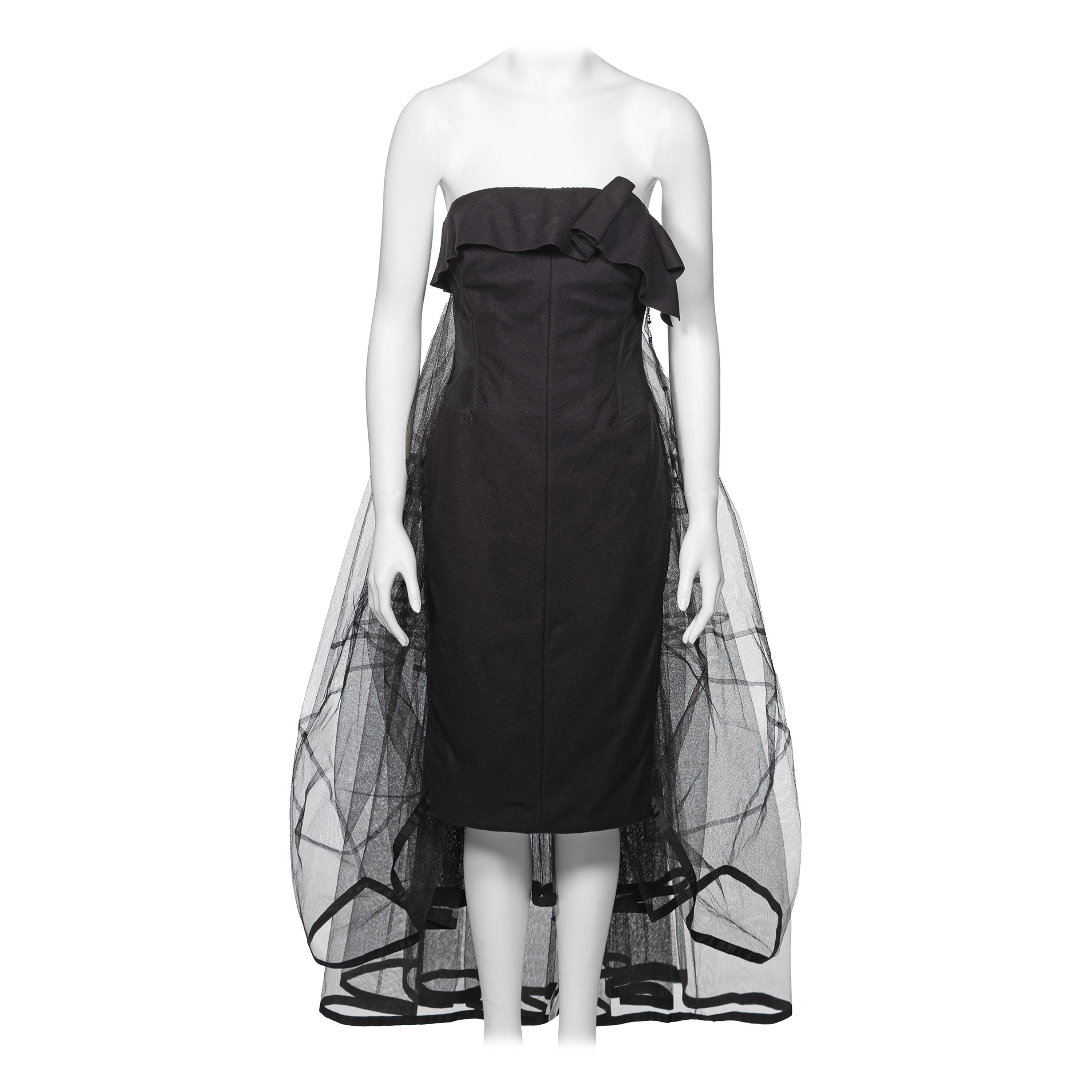 Louis Vuitton by Marc Jacobs Black Wool Strapless Dress with Petticoat, fw 2008 For Sale