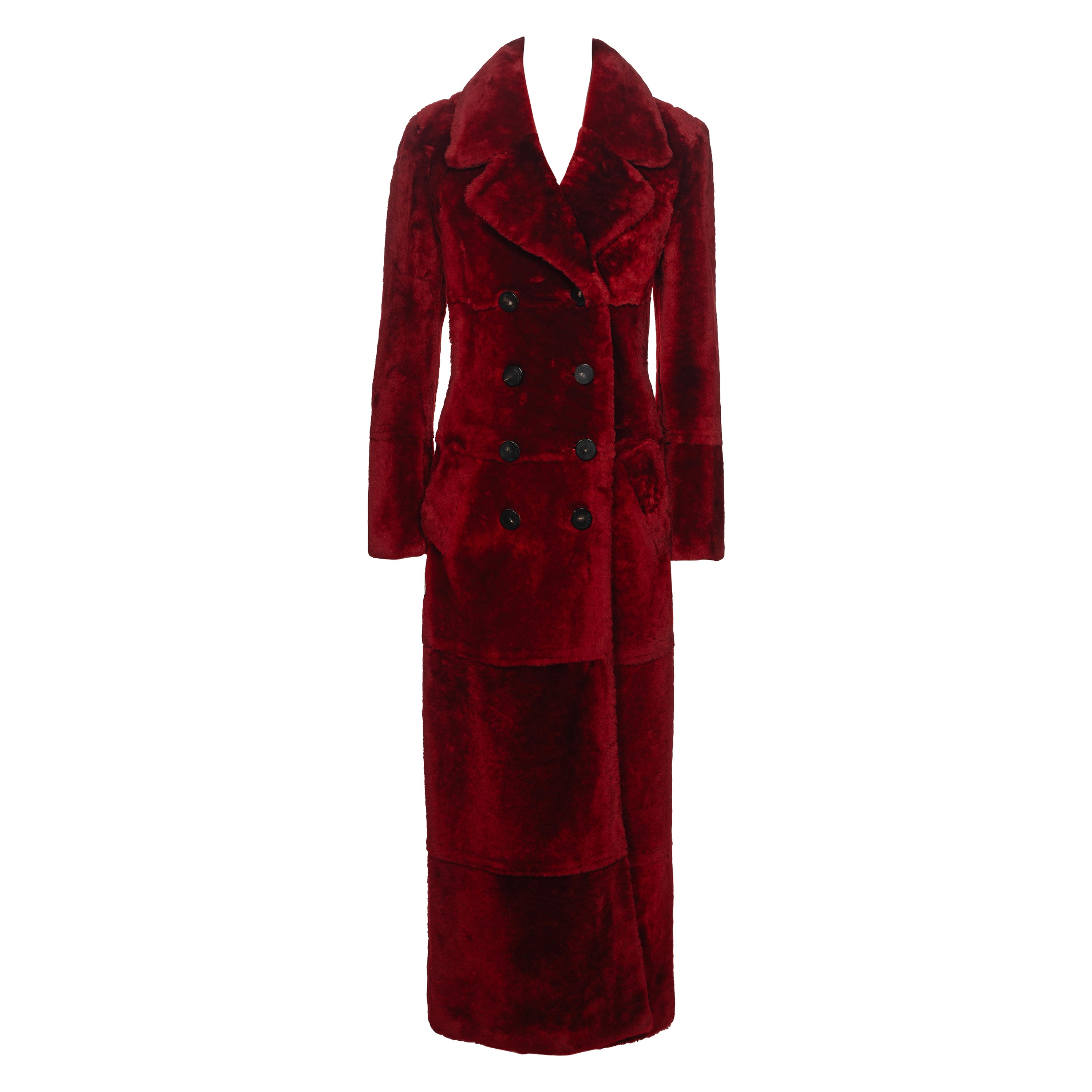Manteau à double boutonnage en peau de mouton rouge Gucci by Tom Ford, automne-hiver 1996 en vente