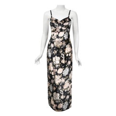 1997 Dolce & Gabbana Floral Stretch Velvet Cut-Out Bustier Slip Dress with Tags