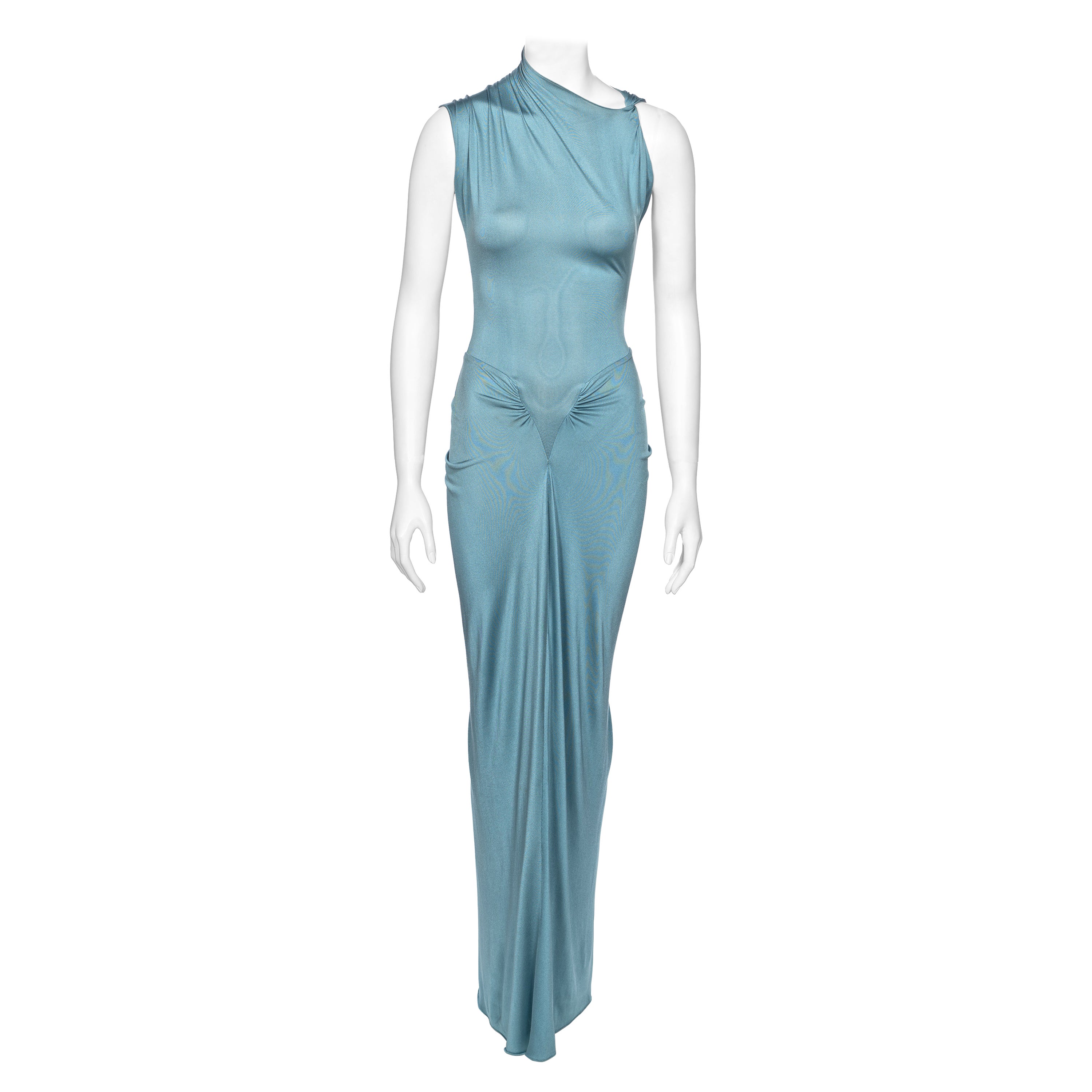 Christian Dior by John Galliano Powder Blue Silk Jersey Evening Dress, ss 2000 For Sale