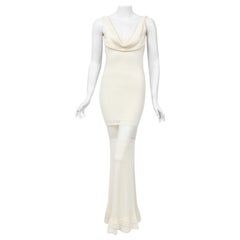 1998 John Galliano Runway Ivory Stretch Knit Sheer Bias-Cut Backless Bridal Gown