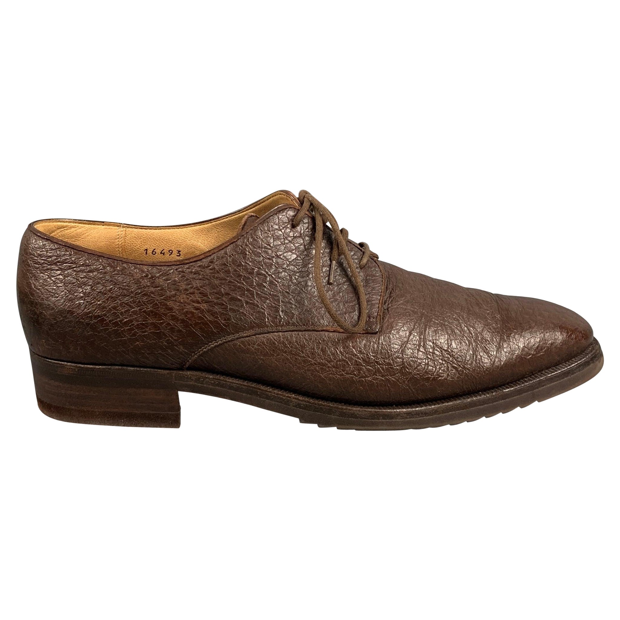 GRAVATI Size 9.5 Brown Textured Leather Lace Up Shoes For Sale