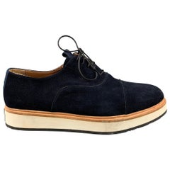 EMPORIO ARMANI - Chaussures à lacets plateforme en cuir massif bleu marine, taille 11