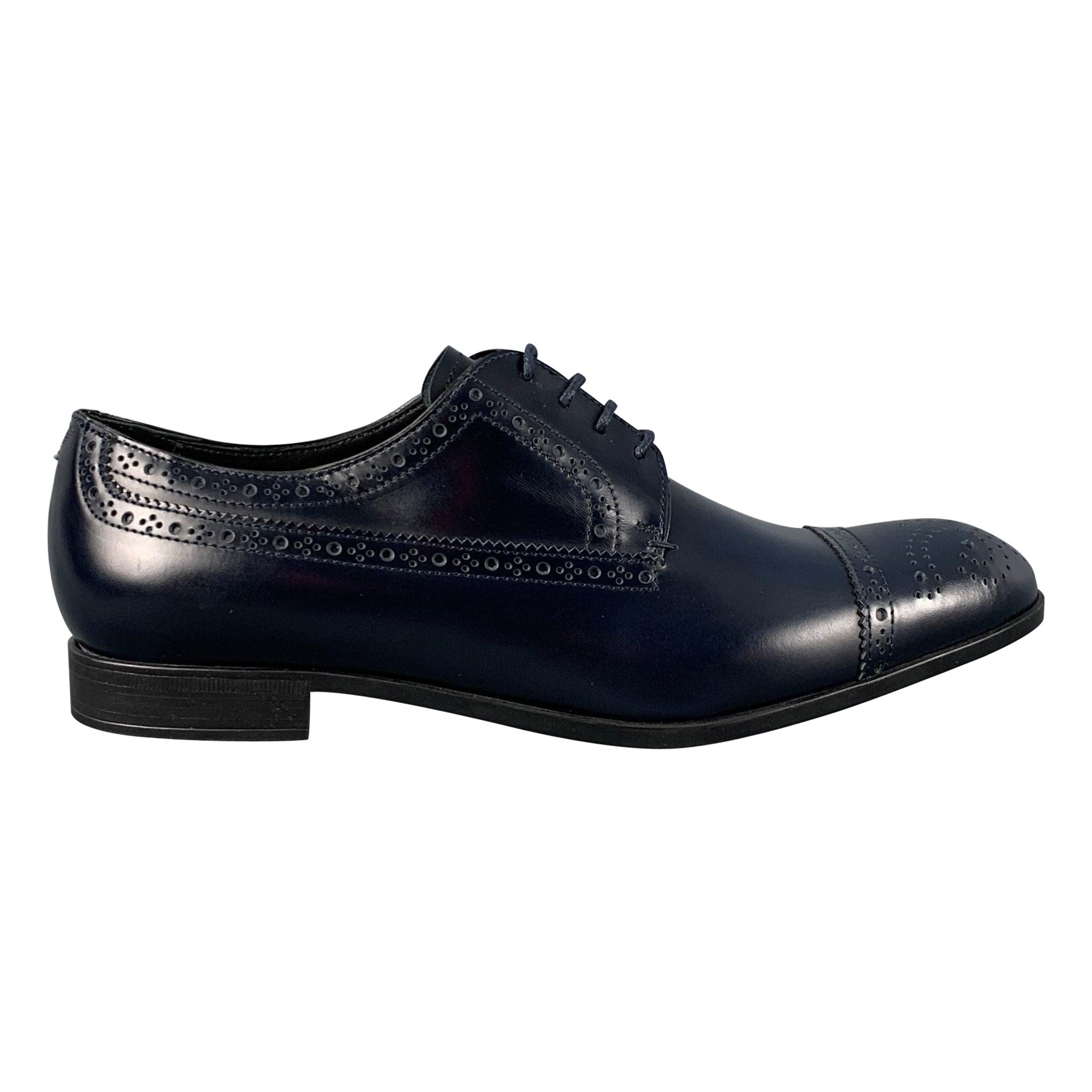 EMPORIO ARMANI Size 9 Navy Perforated Leather Lace Up Shoes For Sale