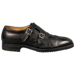 GRAVATI Size 10 Black Perforated Leather Double Monk Strap Lace Up Shoes