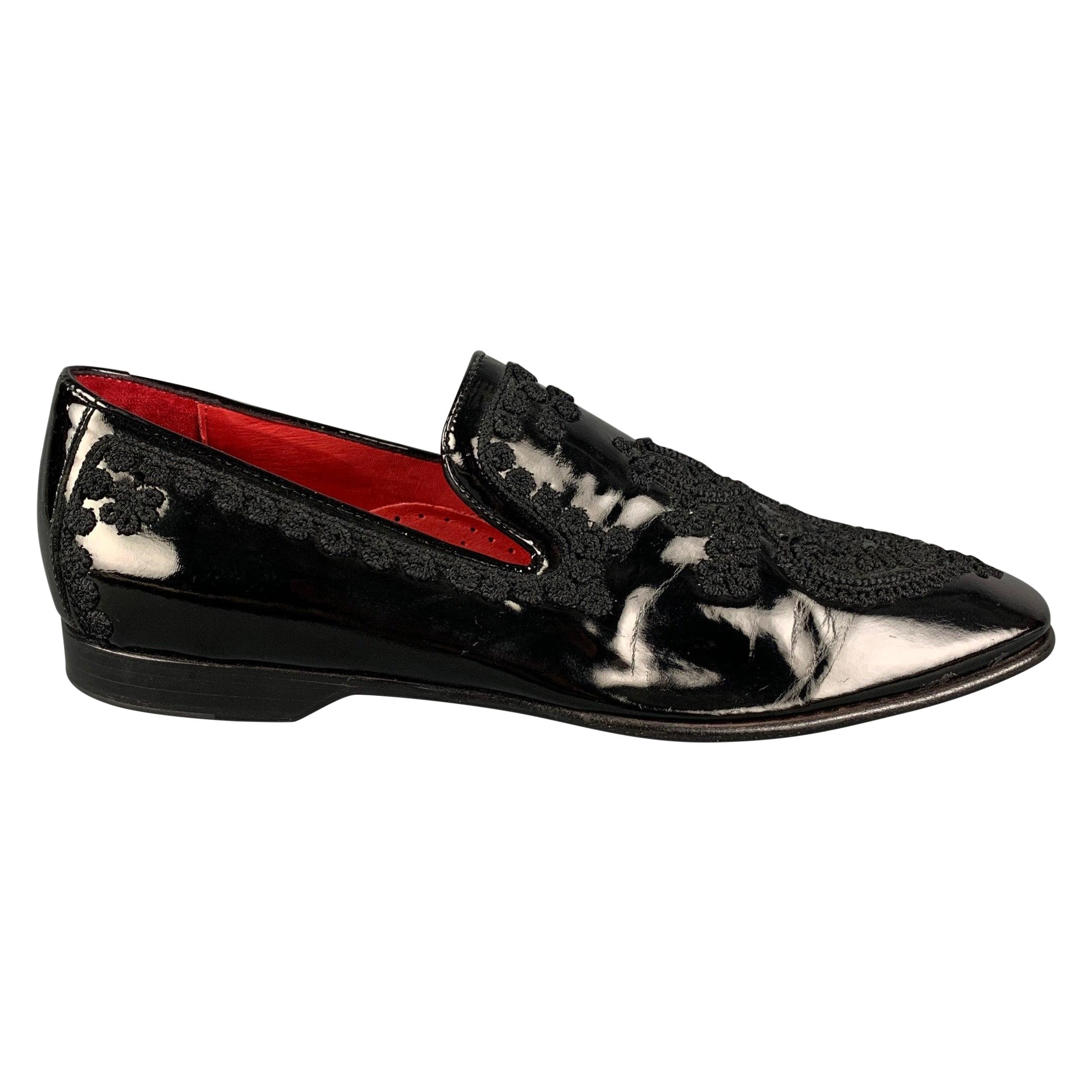 DONALD J PLINER SIGNATURE Size 9 Black Applique Leather Slip On Loafers For Sale