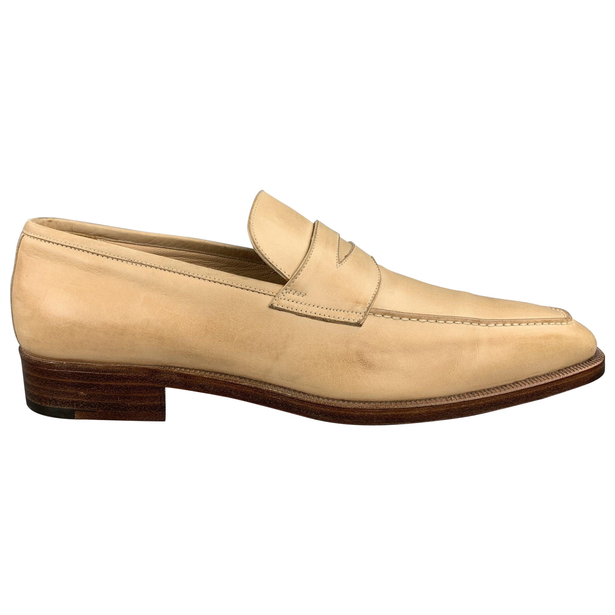 GRAVATI for WILKES BASHFORD Size 8.5 Natural Leather Penny Loafers For Sale