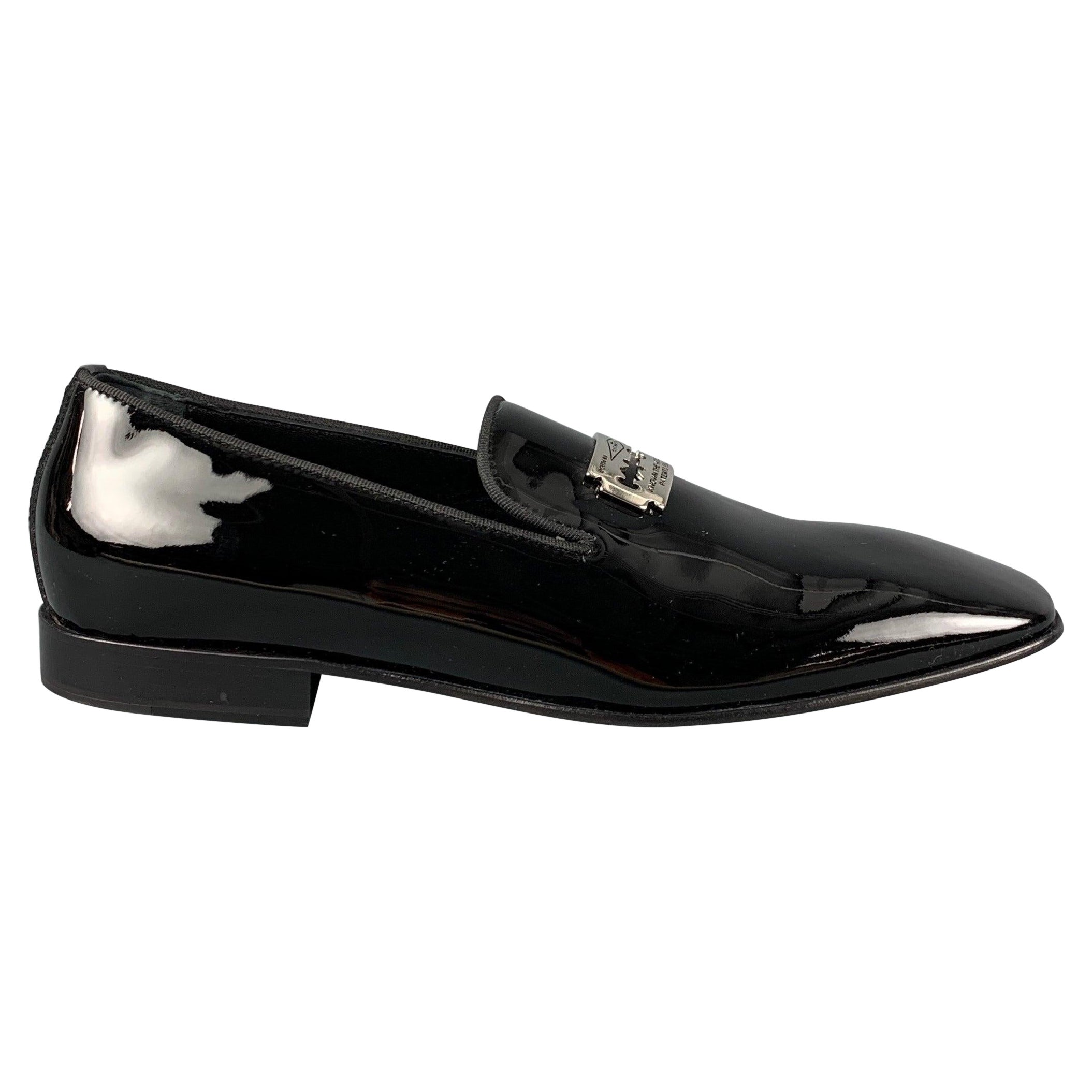JOHN RICHMOND Size 9.5 Black Leather Slip On Razor Belt Loafers For Sale