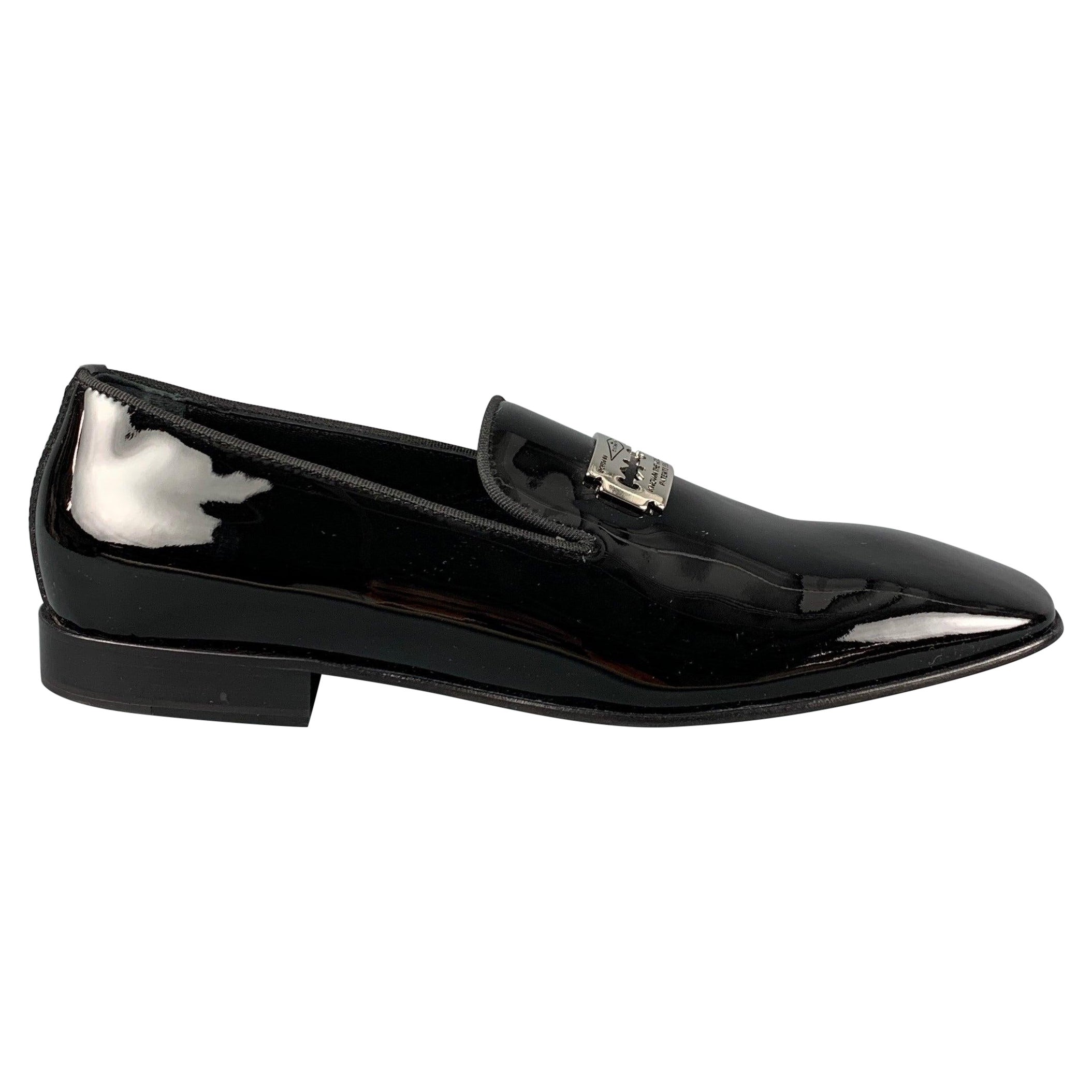 JOHN RICHMOND Größe 9,5 Schwarzes Leder Slip On Razor Gürtel Loafers aus Leder