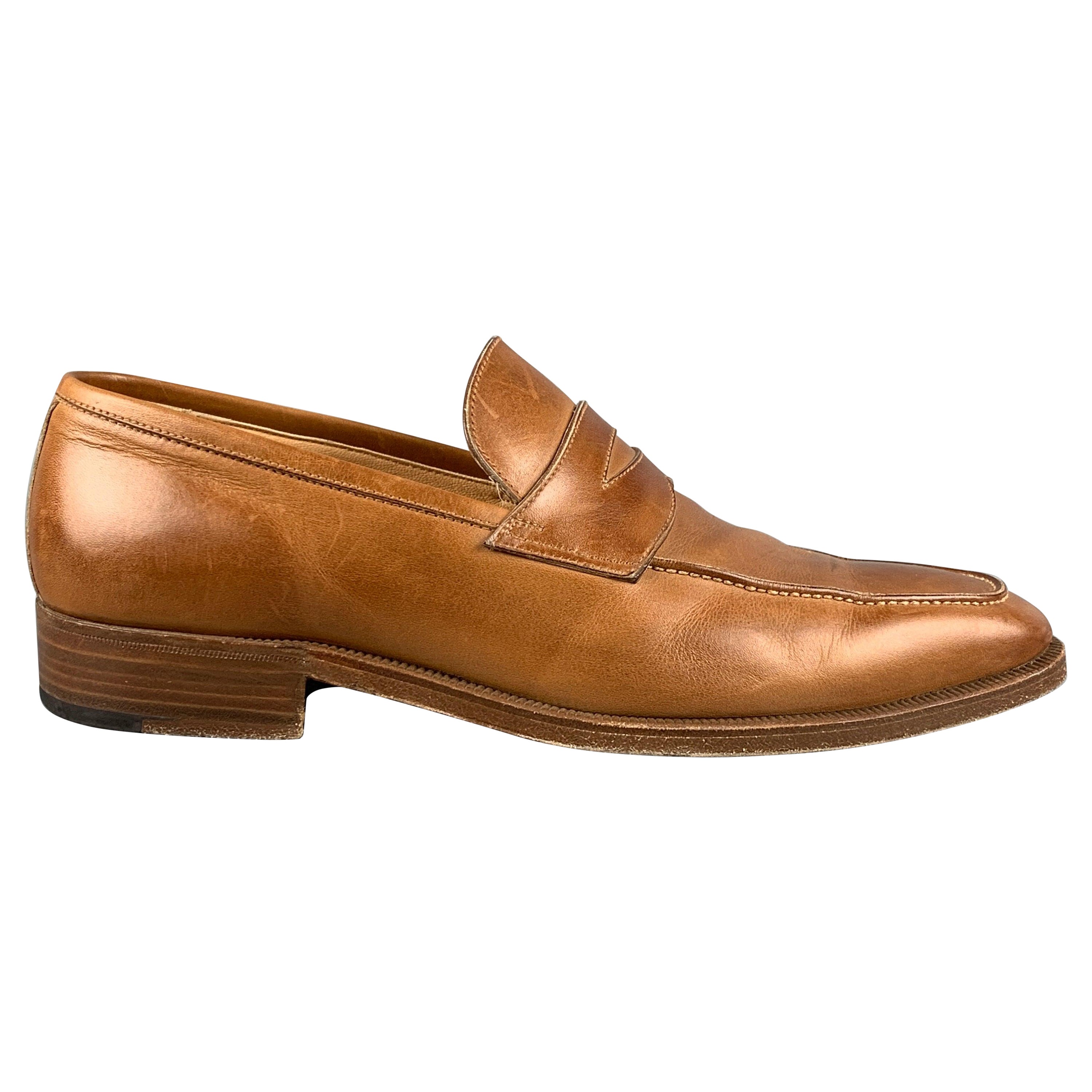 GRAVATI  for WILKES BASHFORD Size 8 Tan Leather Slip On Loafers For Sale