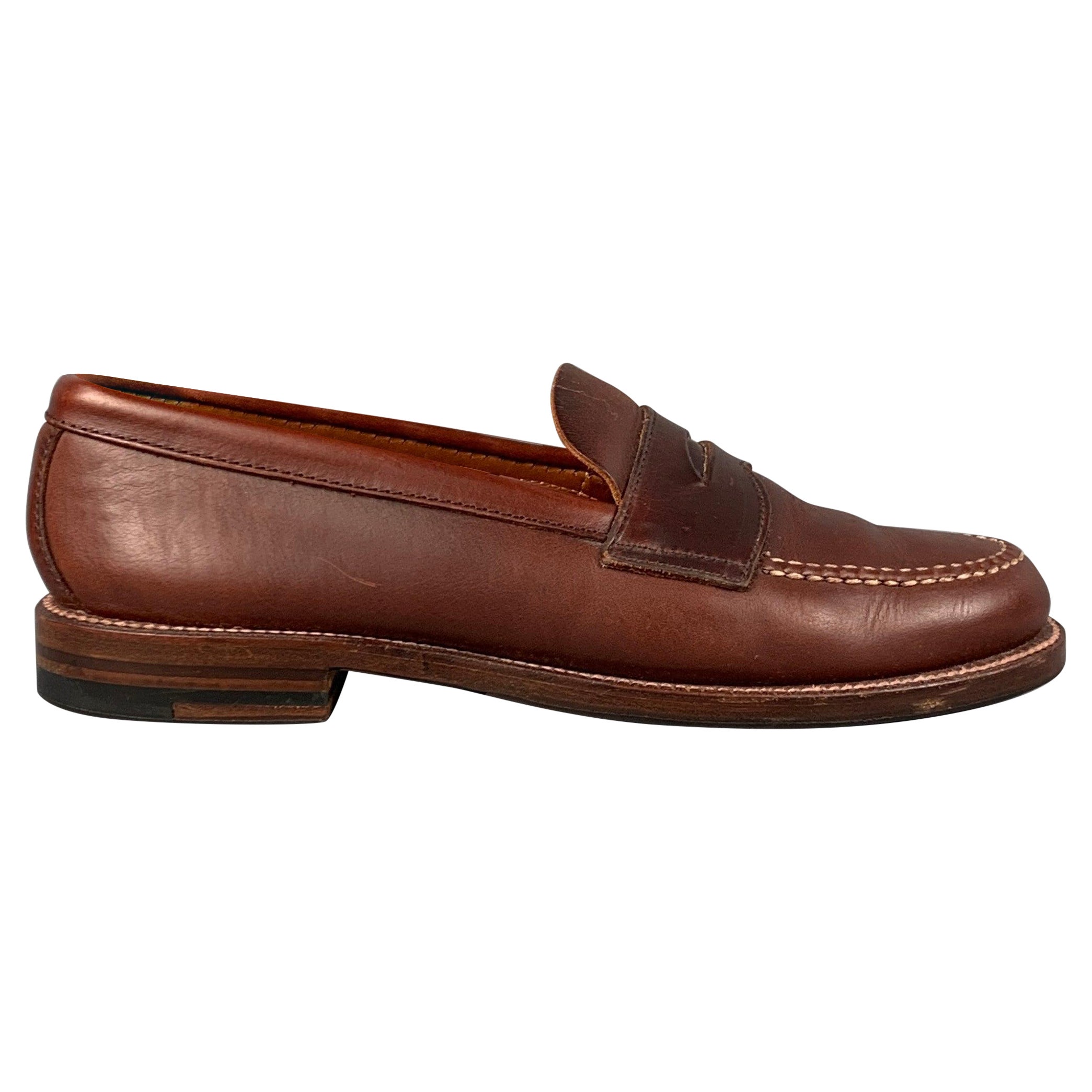ALDEN Size 6.5 Brown Leather Penny Loafers For Sale