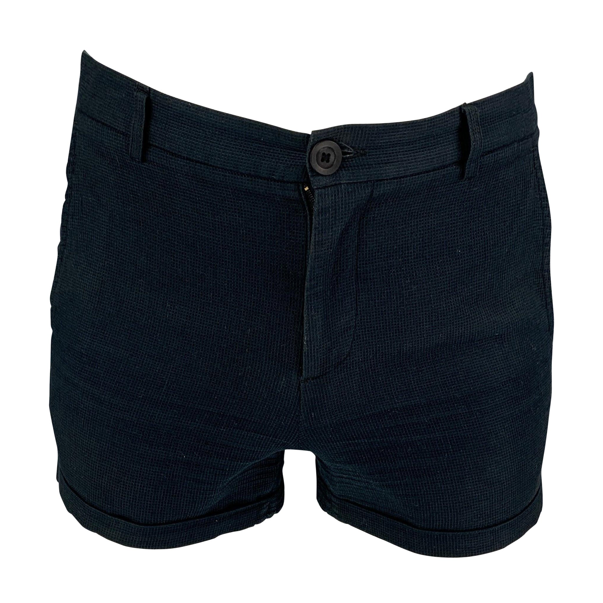 EMPORIO ARMANI Size 30 Navy Textured Mini Shorts For Sale