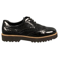 Used HOGAN Size 7.5 Black Perforated Patent Leather Wingtip Lace Up Shoes