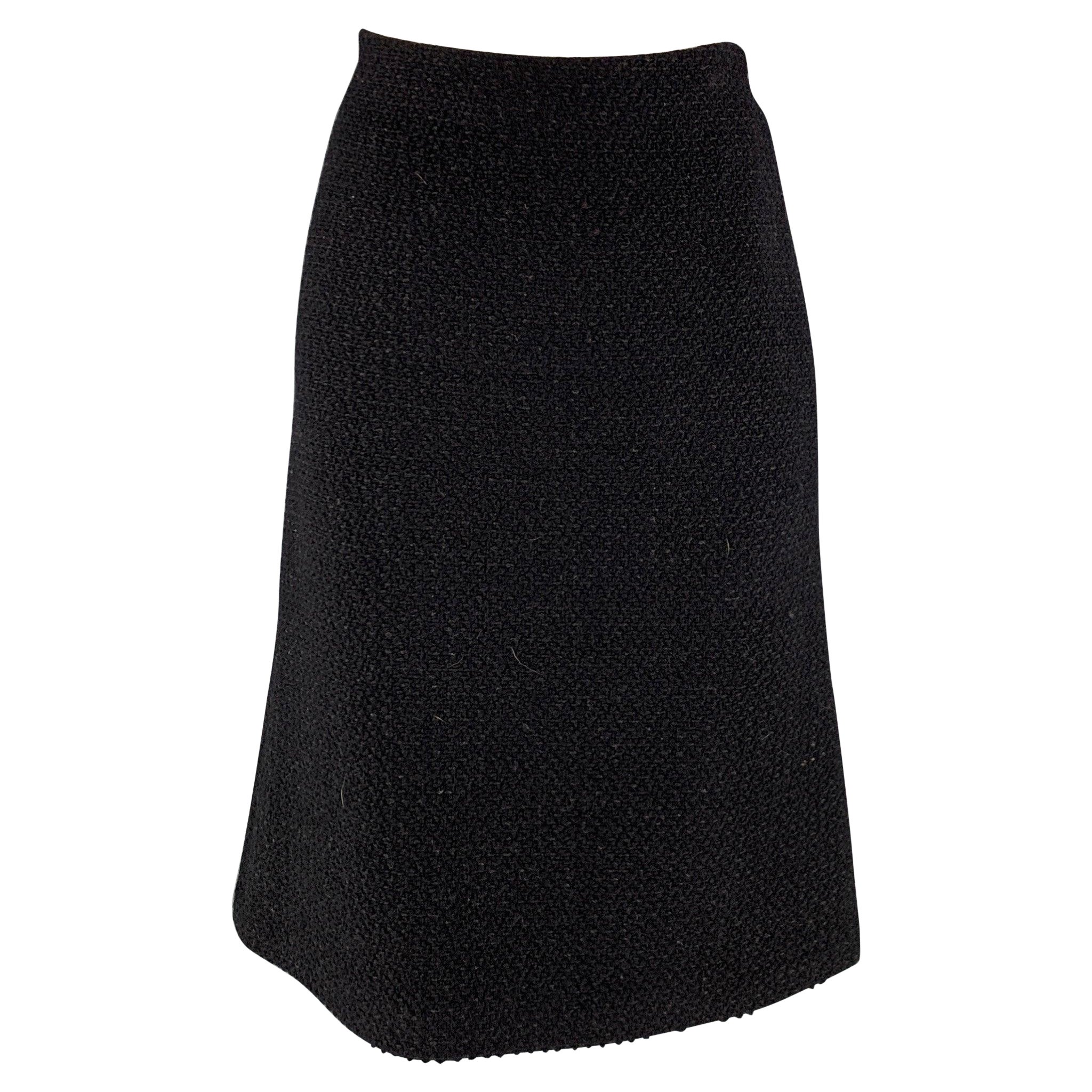 DEREK LAM Size 28 Black Textured A-Line Knee-Length Skirt For Sale