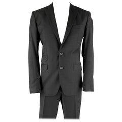 Used D&G by DOLCE & GABBANA Size 46 Black Window Pane Wool Viscose Blend Suit