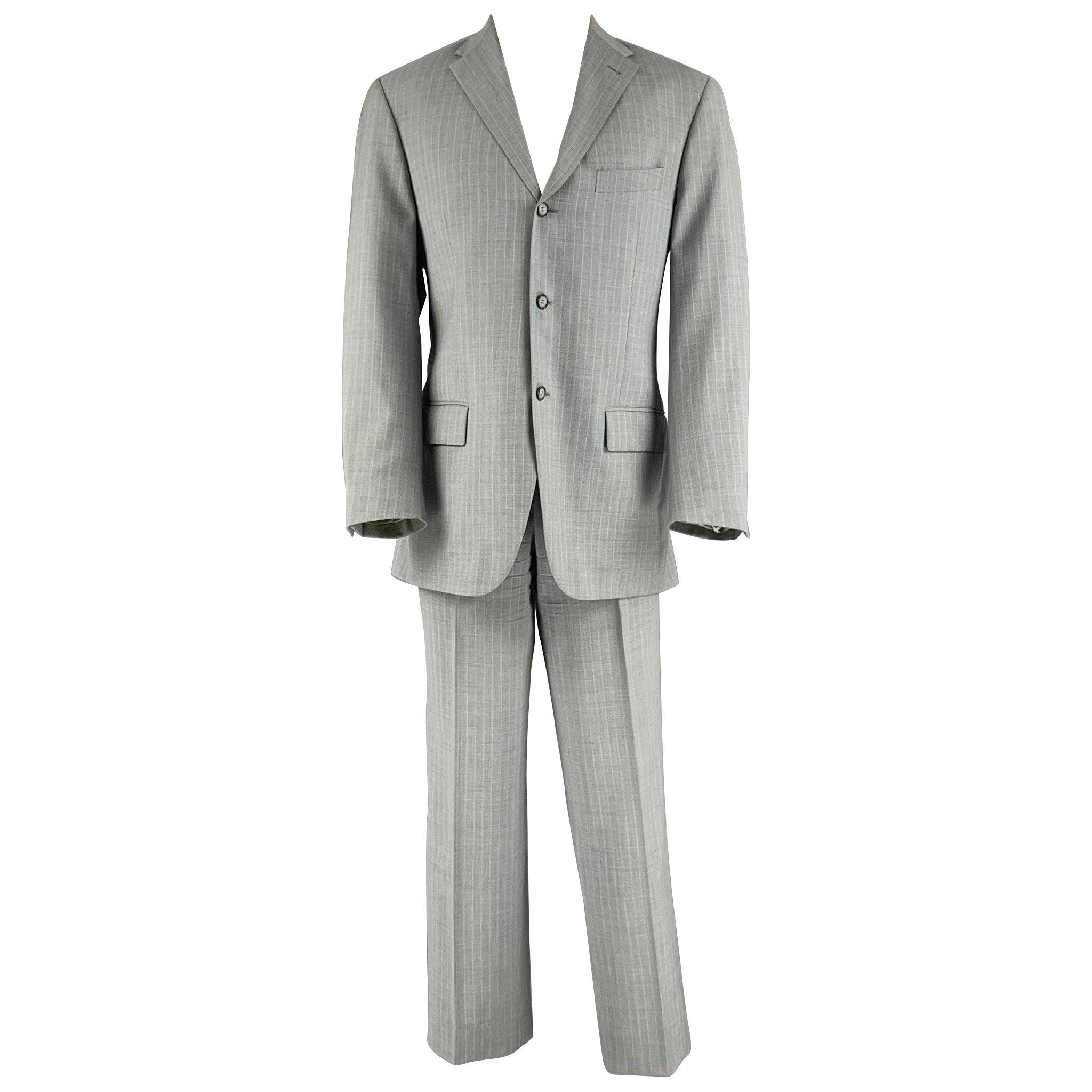 CORNELIANI Size 40 Grey Cream Pinstripe Virgin Wool Single Breasted Suit For Sale