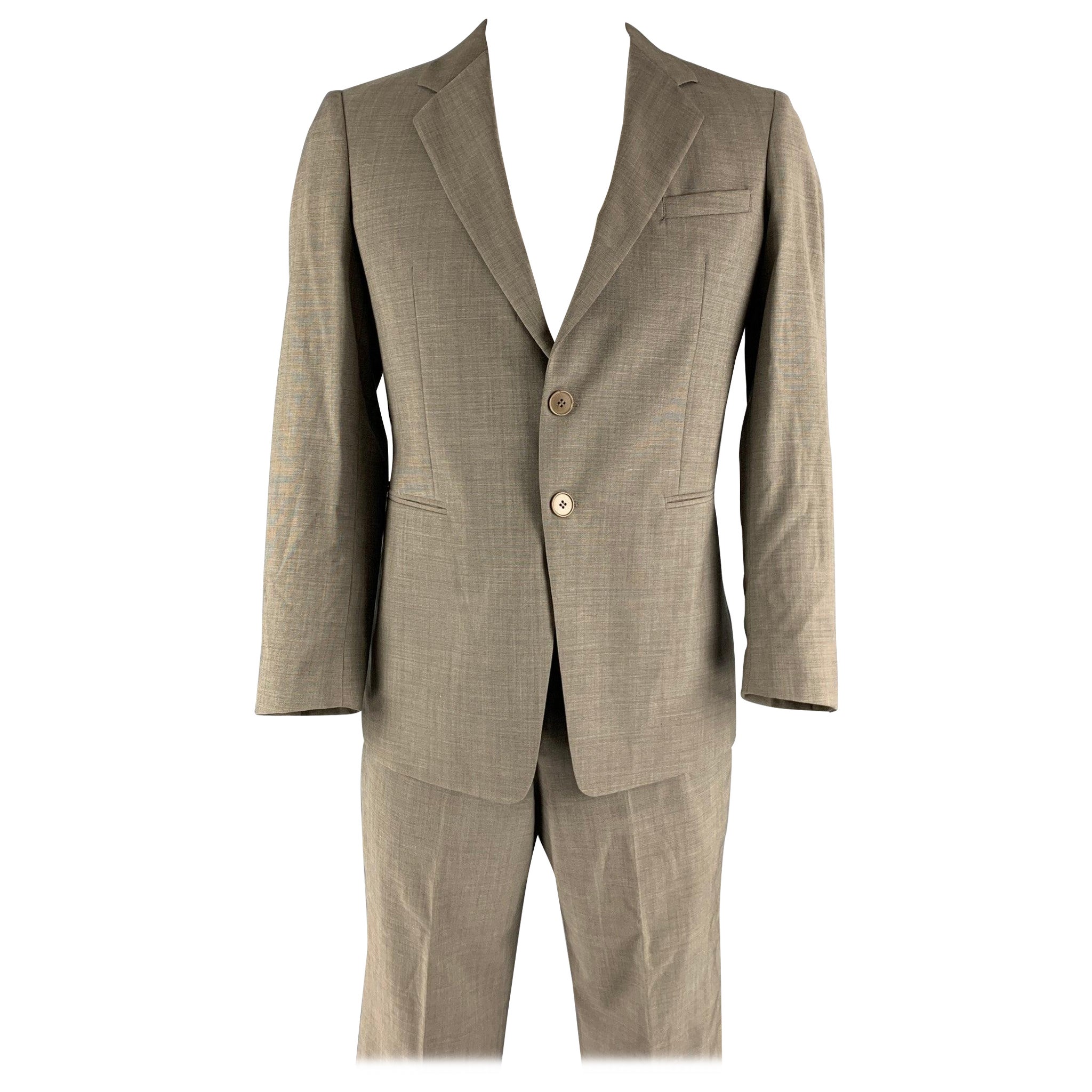 EMPORIO ARMANI Size 42 Taupe Solid Wool Notch Lapel Suit For Sale