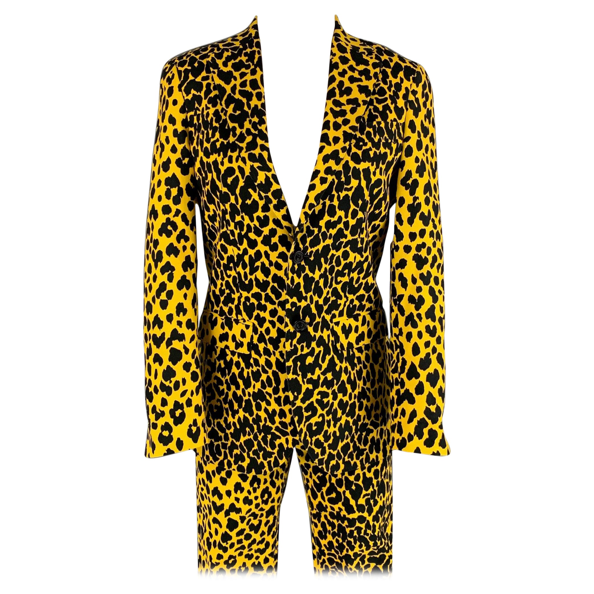 R13 Size XS Yellow Black Animal Print Cotton Notch Lapel  Suit