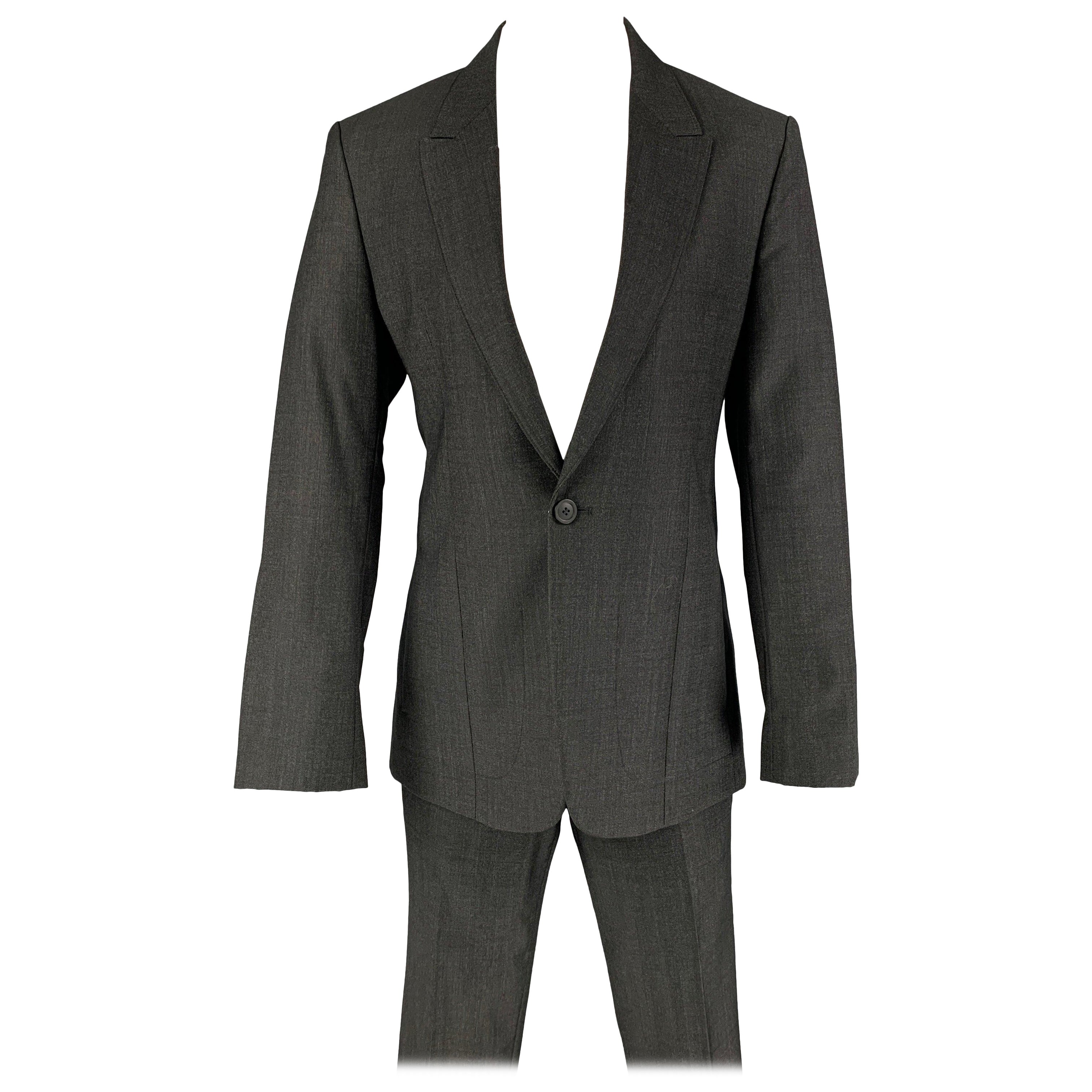 EMPORIO ARMANI Size 36 Charcoal Wool Peak Lapel Suit For Sale