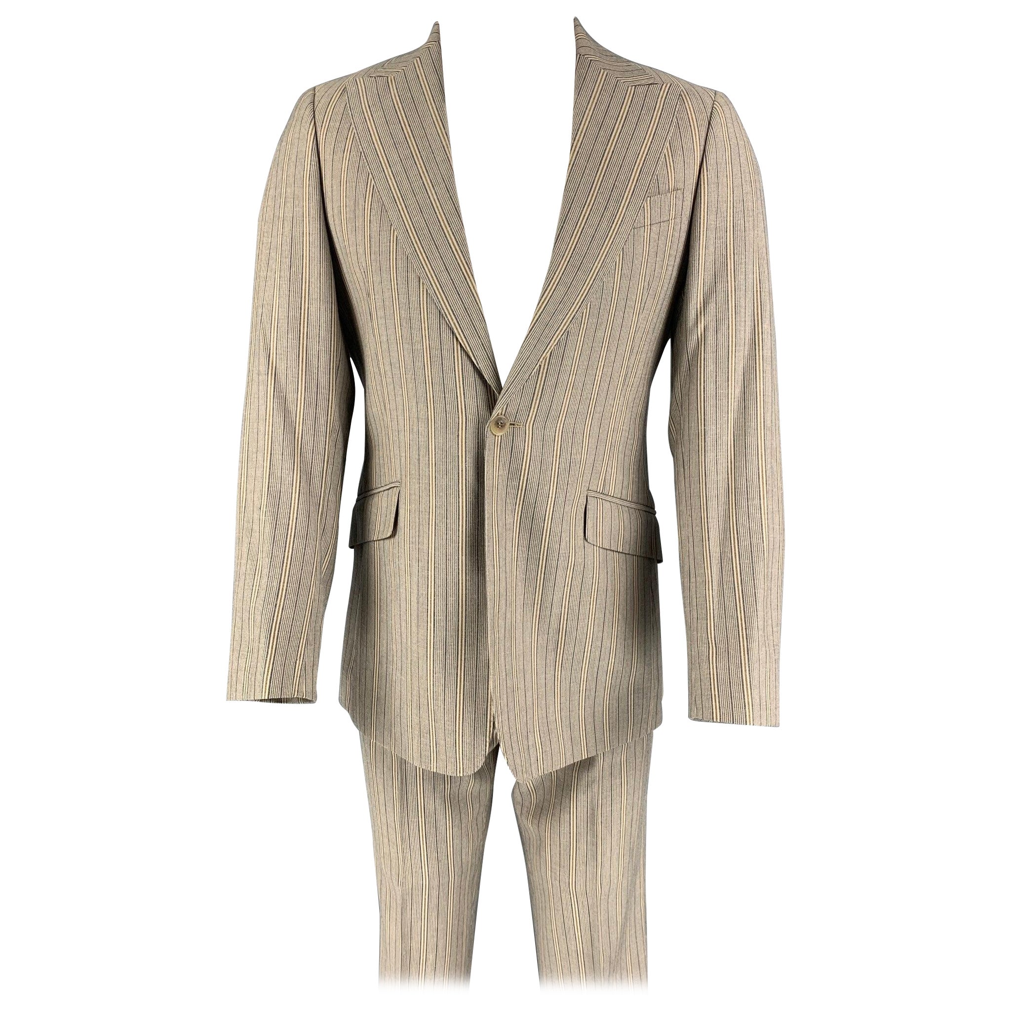 D&G by DOLCE & GABBANA Size 36 Khaki Navy Stripe Polyester Notch Lapel Suit For Sale