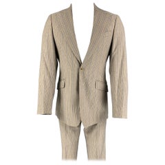 D&G by DOLCE & GABBANA Size 36 Khaki Navy Stripe Polyester Notch Lapel Suit