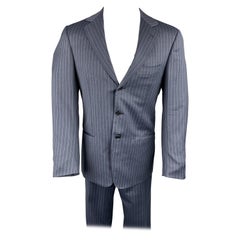 BORRELLI Anzug mit Kerbrevers aus Wolle, Größe 38, marineblau gestreift