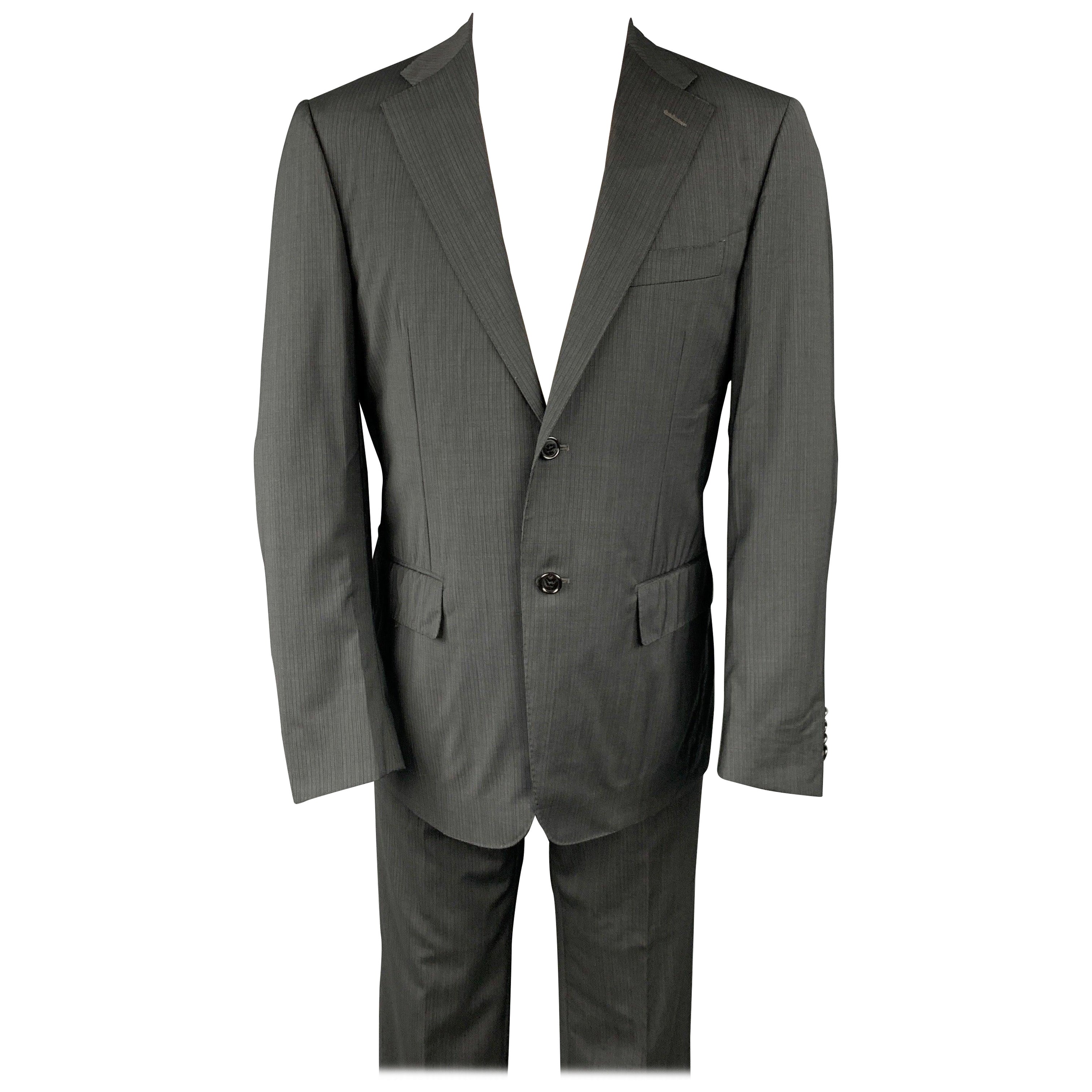 CORNELIANI Super 120's Size 38 Regular Charcoal Stripe Wool Notch Lapel Suit For Sale