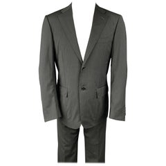 CORNELIANI Super 120's Größe 38 Regular anthrazitfarbener Streifen Anzug aus Wolle mit Notch-Revers in Holzkohle