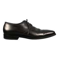 PRADA Size 10.5 Black Leather Square Toe Lace Up Shoes