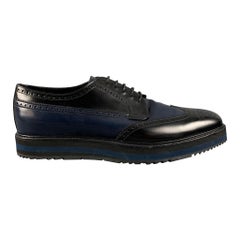 PRADA Größe 11 Marineblaue Schwarze Perforierte Leder Plateau-Schuhe mit Schnürung aus Leder