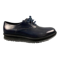 Used PRADA Size 8.5 Navy Leather Lace Up Shoes